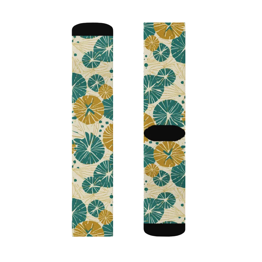 Ochre Lotus Field on Socks — Right Sock