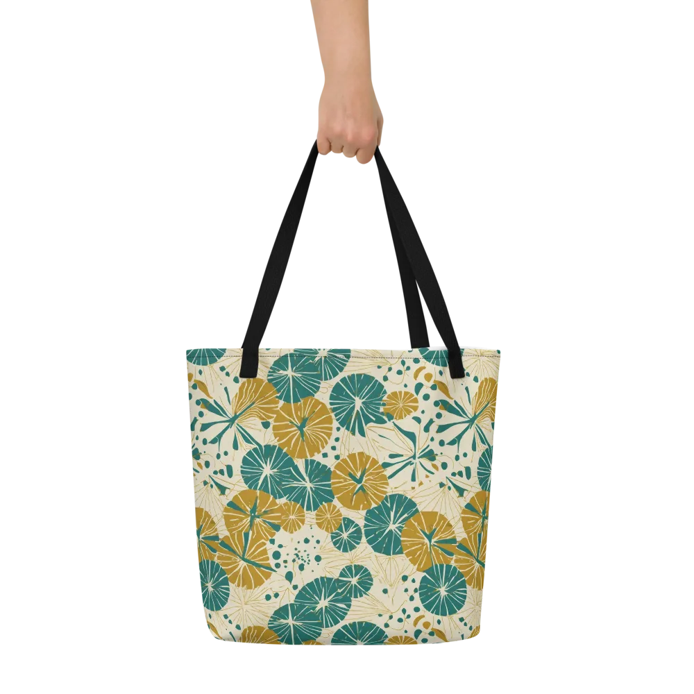 Ochre Lotus Field on Large Tote Bag W/ Pocket — Front