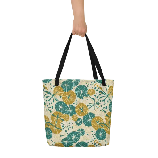 Ochre Lotus Field on a Large Tote Bag W/ Pocket