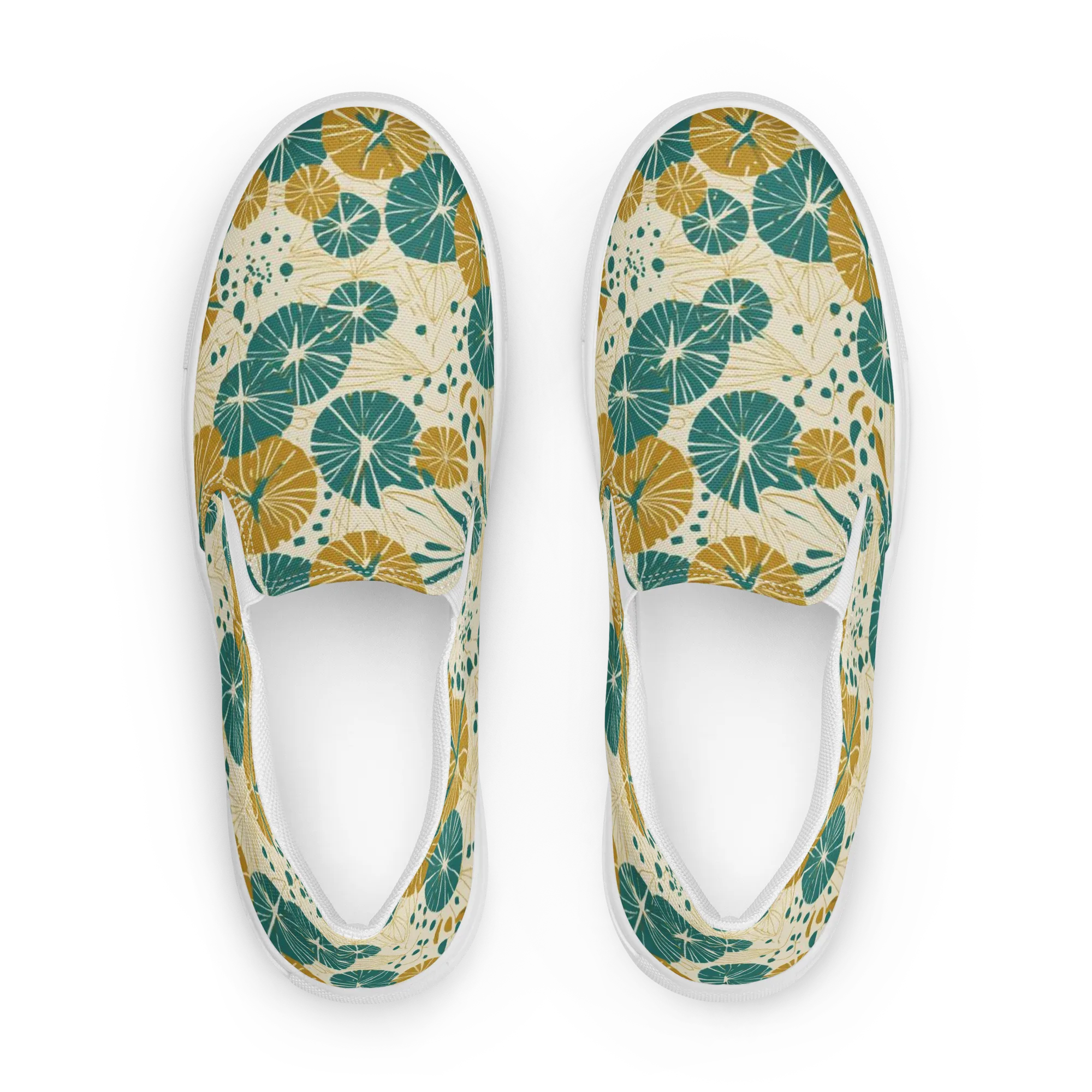 Ochre Lotus Field on Women's Slip-On Canvas Shoes — Front