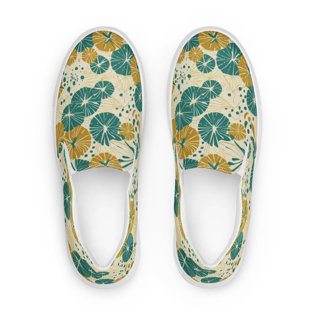 Ochre Lotus Field on Women's Slip-On Canvas Shoes — Front
