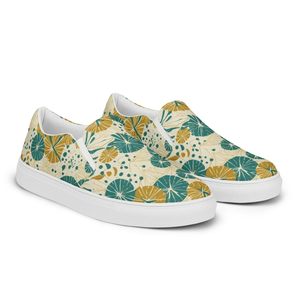 Ochre Lotus Field on Women's Slip-On Canvas Shoes — Right Front