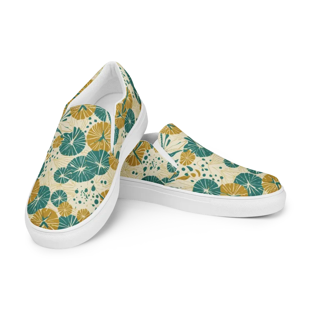 Ochre Lotus Field on Women's Slip-On Canvas Shoes — Left Front