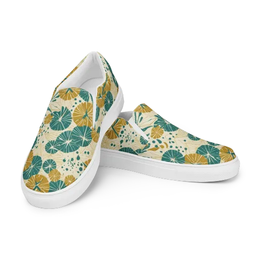 Ochre Lotus Field on a Women's Slip-On Canvas Shoes