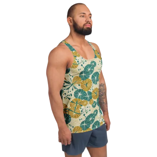 Ochre Lotus Field on a Men's Tank Top