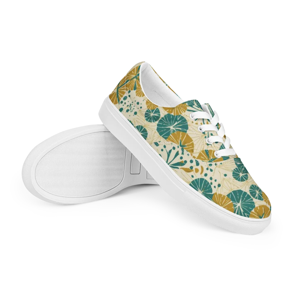 Ochre Lotus Field on Men's Lace-Up Canvas Shoes — Right Front