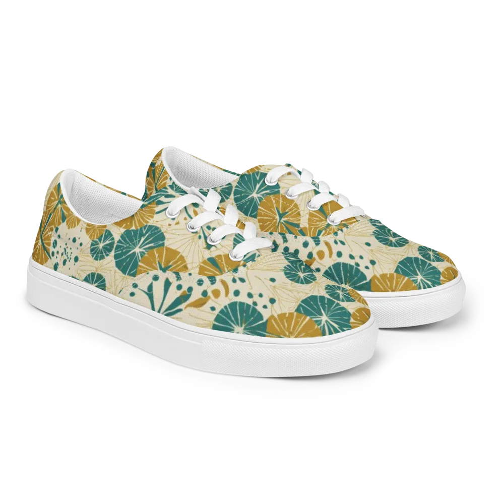 Ochre Lotus Field on Men's Lace-Up Canvas Shoes — Right Front