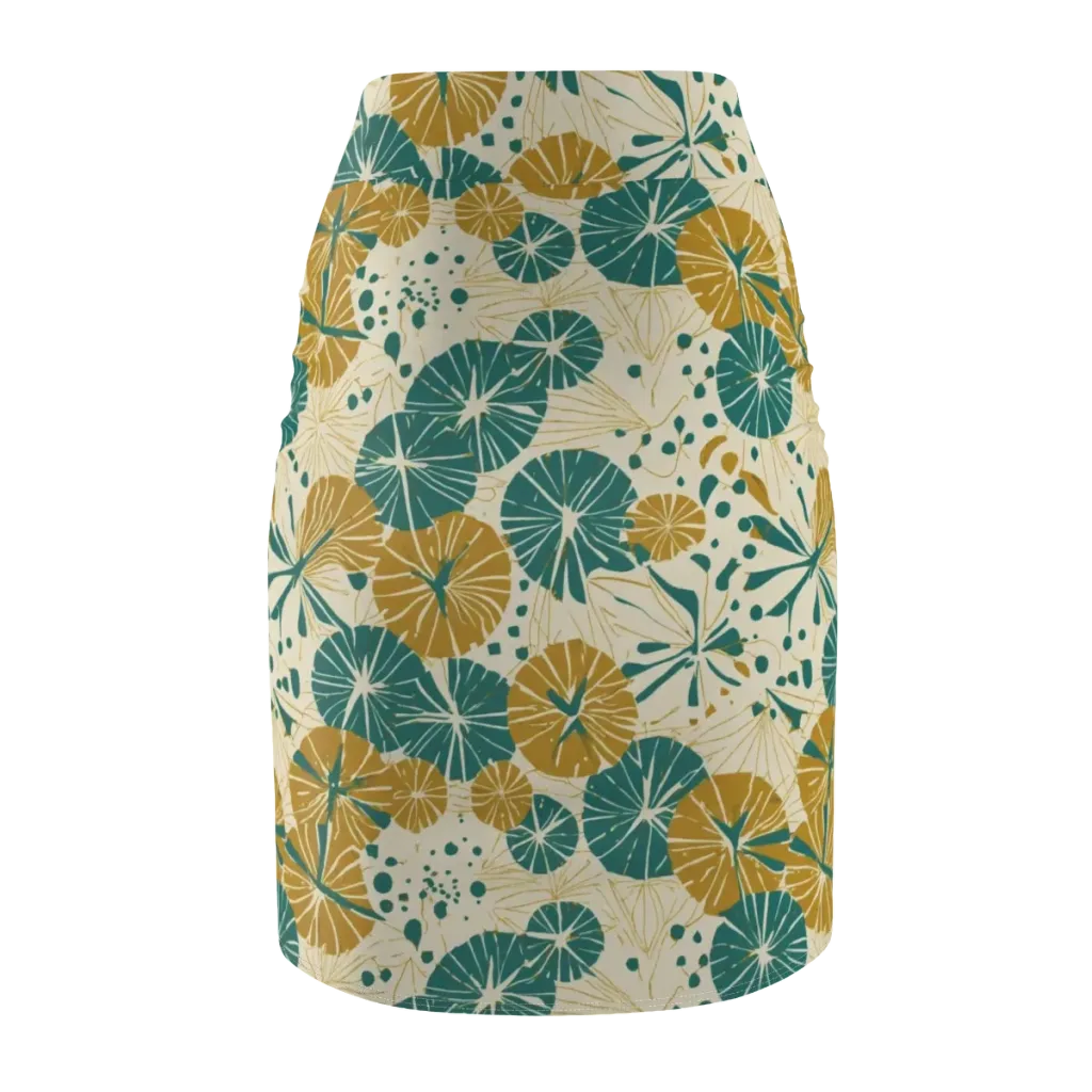 Ochre Lotus Field on Pencil Skirt — Back