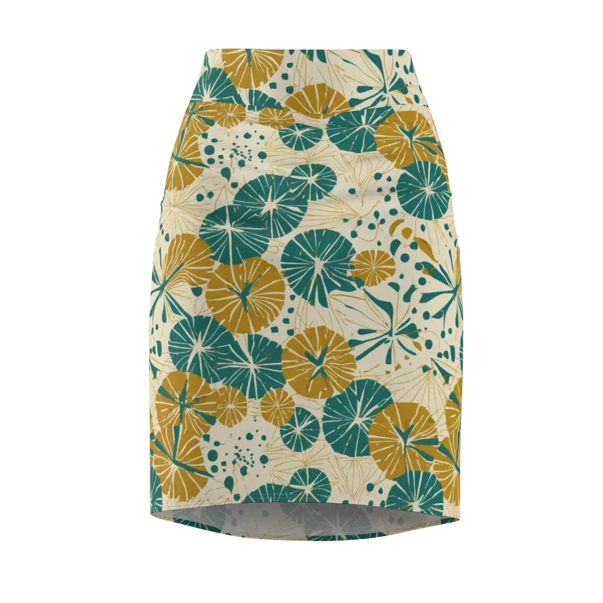 Ochre Lotus Field on Pencil Skirt — Front