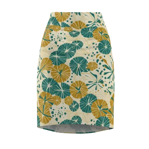 Ochre Lotus Field on a Pencil Skirt