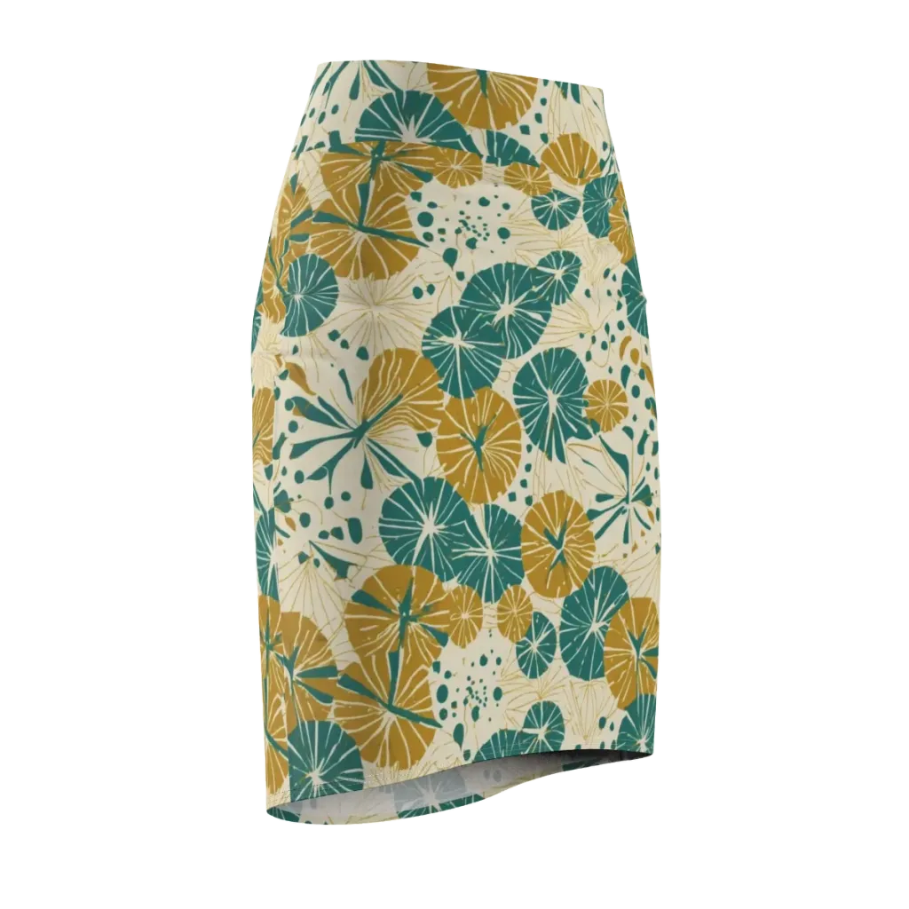 Ochre Lotus Field on Pencil Skirt — Front Side