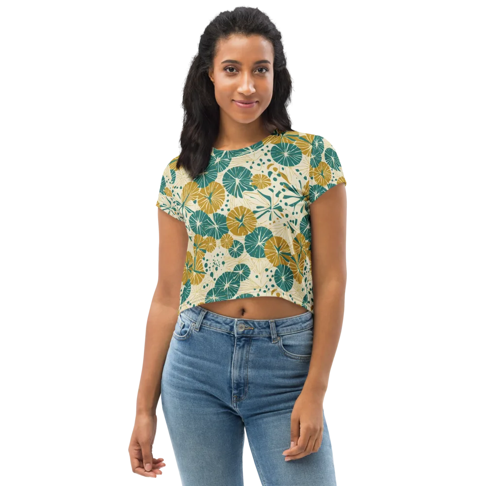 Ochre Lotus Field on Crop Tee — Front