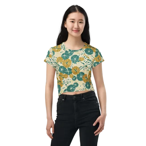 Ochre Lotus Field on a Crop Tee