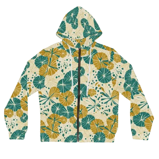 Ochre Lotus Field on a Women's Full-Zip Hoodie