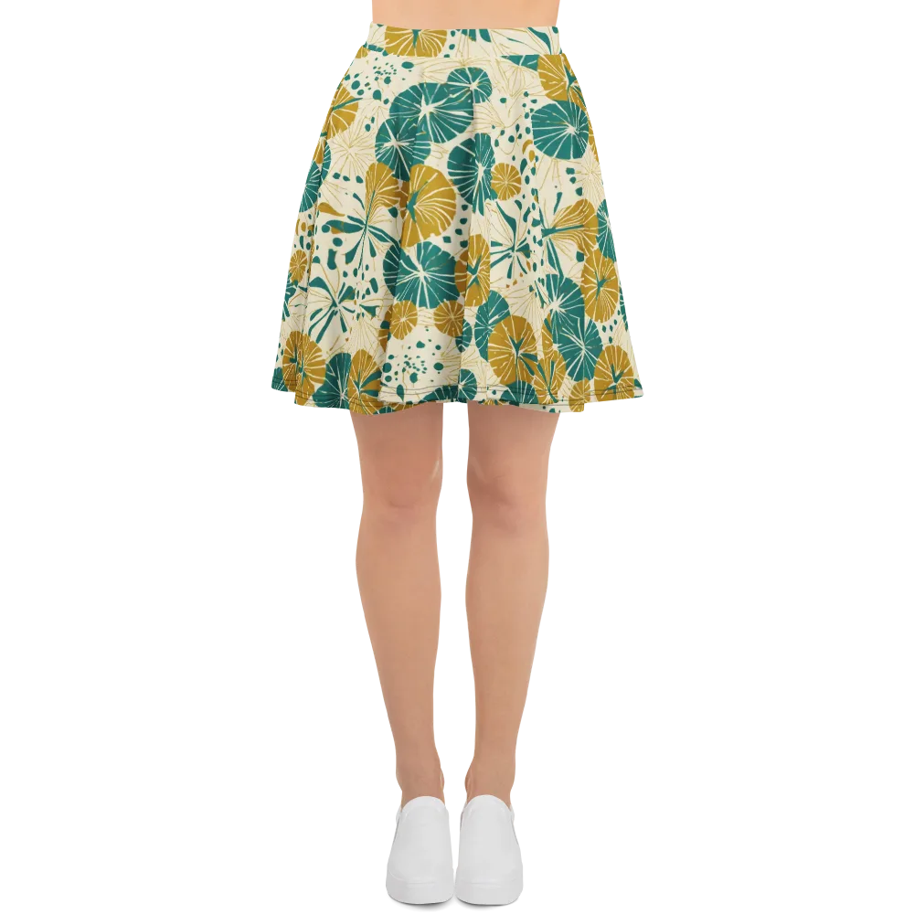 Ochre Lotus Field on Skater Skirt — Front