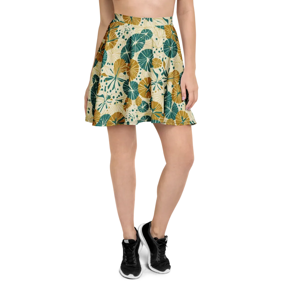 Ochre Lotus Field on Skater Skirt — Front