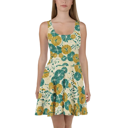 Ochre Lotus Field on a Skater Dress