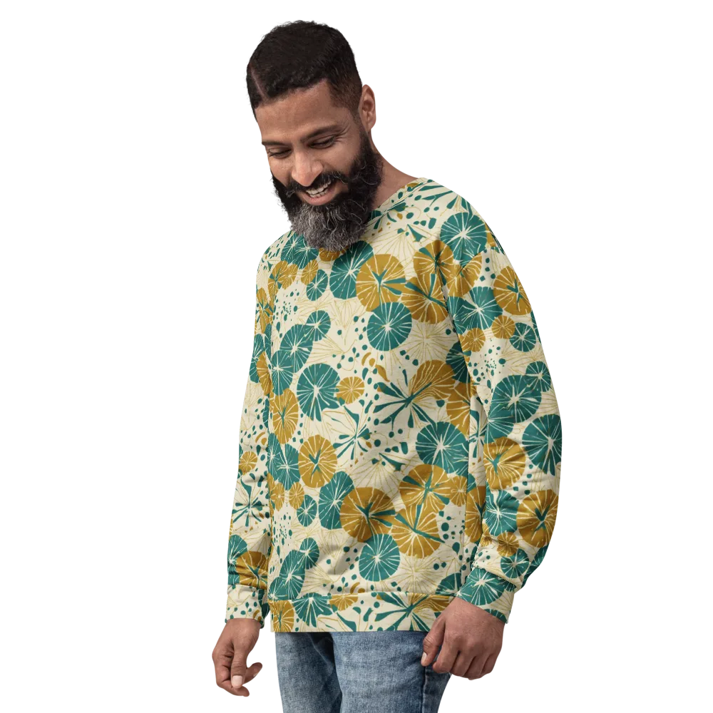 Ochre Lotus Field on Sweatshirt — Left Front