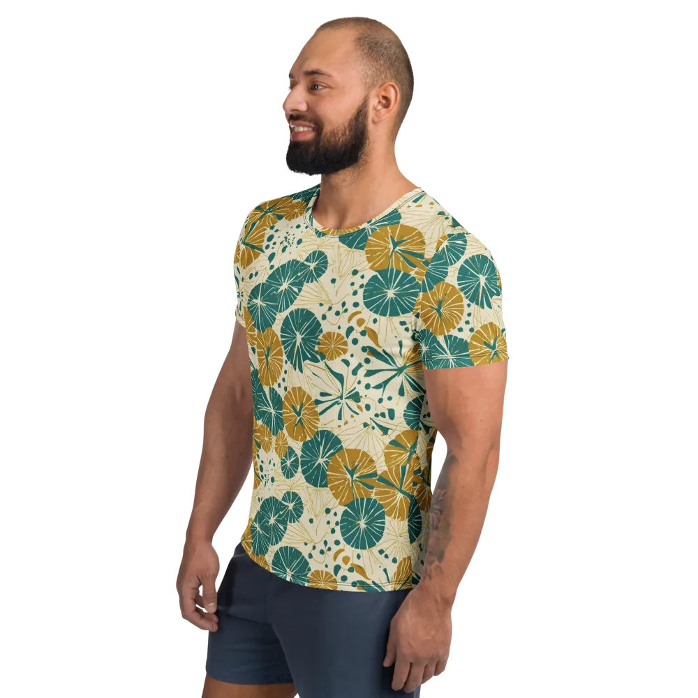 Ochre Lotus Field on Men's Athletic T-Shirt — Left