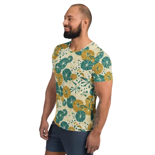Ochre Lotus Field on a Men's Athletic T-Shirt
