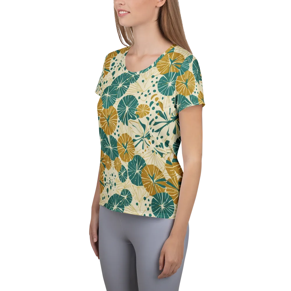 Ochre Lotus Field on Women's Athletic T-Shirt — Left