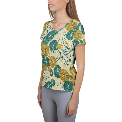 Ochre Lotus Field on a Women's Athletic T-Shirt