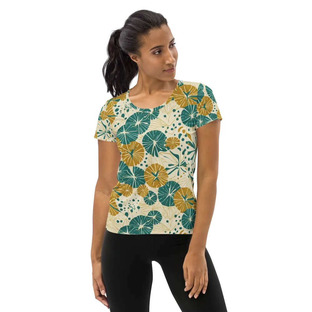 Ochre Lotus Field on Women's Athletic T-Shirt — Front