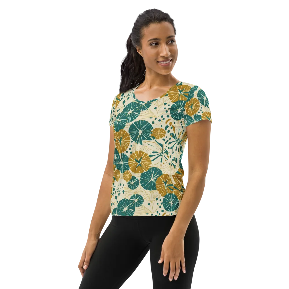 Ochre Lotus Field on Women's Athletic T-Shirt — Left