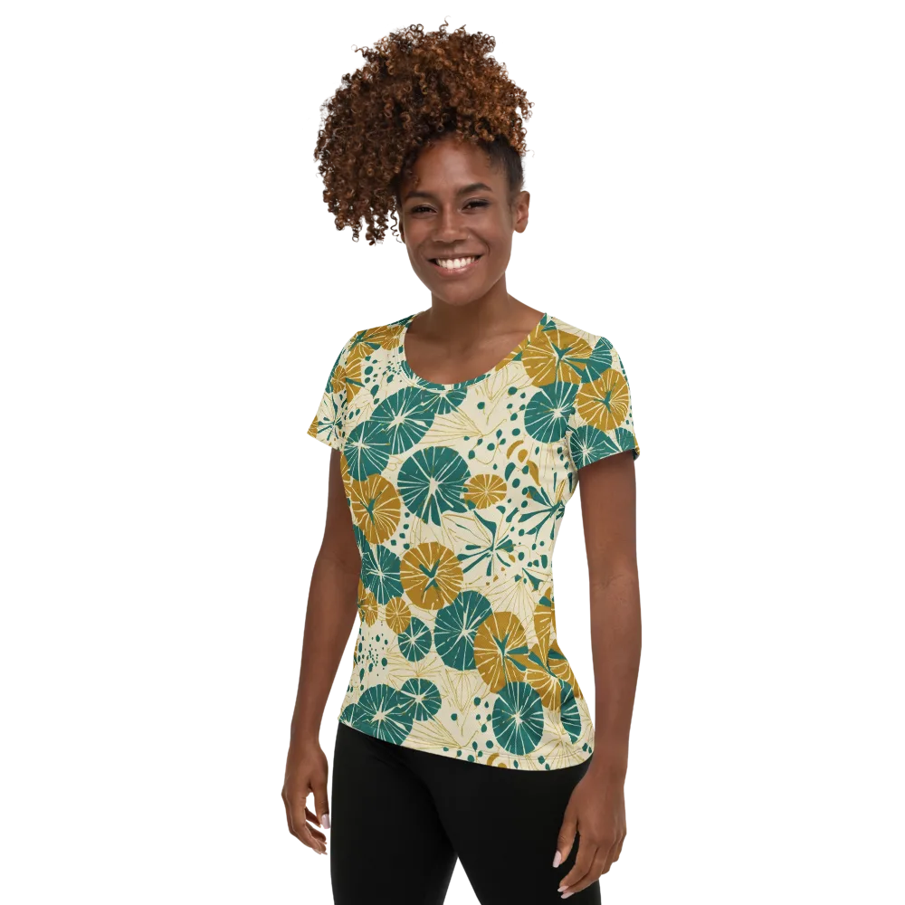 Ochre Lotus Field on Women's Athletic T-Shirt — Left