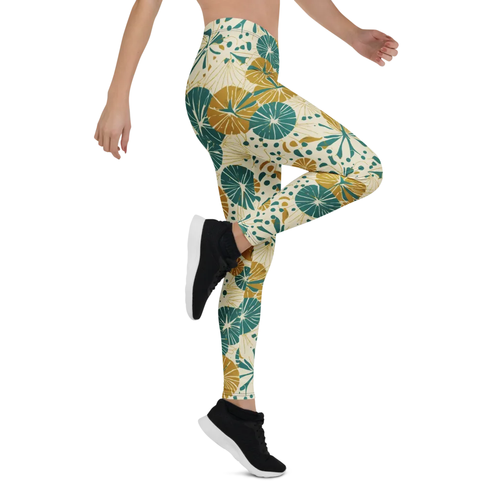 Ochre Lotus Field on Leggings — Right