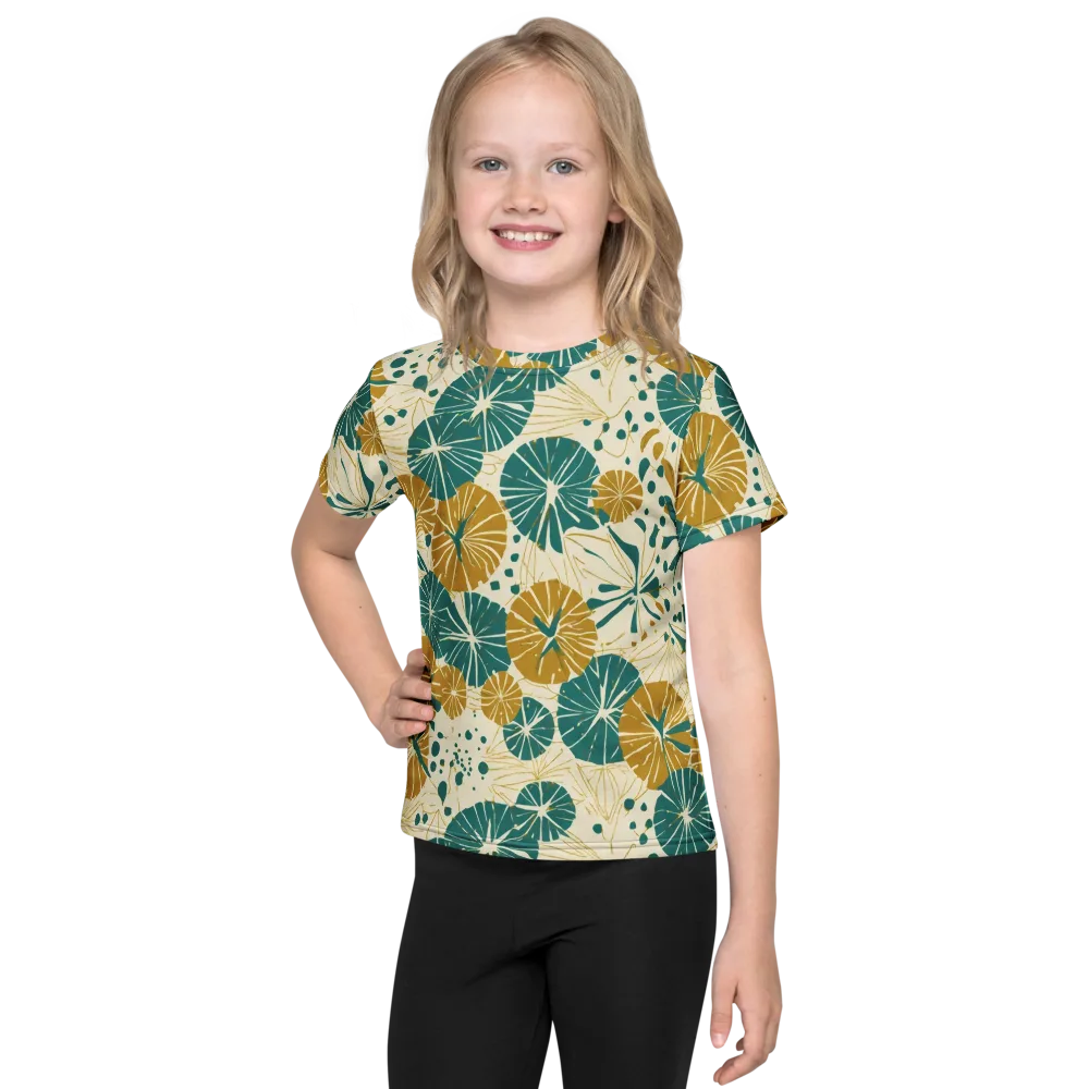 Ochre Lotus Field on Kids Crew Neck T-Shirt — Front