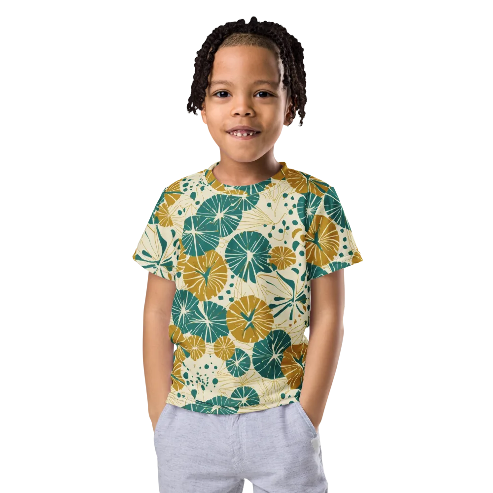 Ochre Lotus Field on Kids Crew Neck T-Shirt — Front