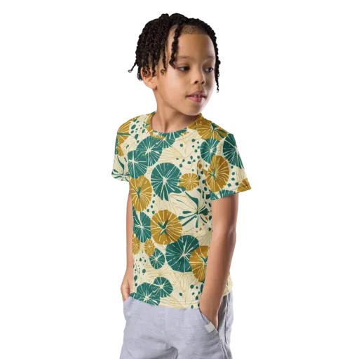 Ochre Lotus Field on a Kids Crew Neck T-Shirt