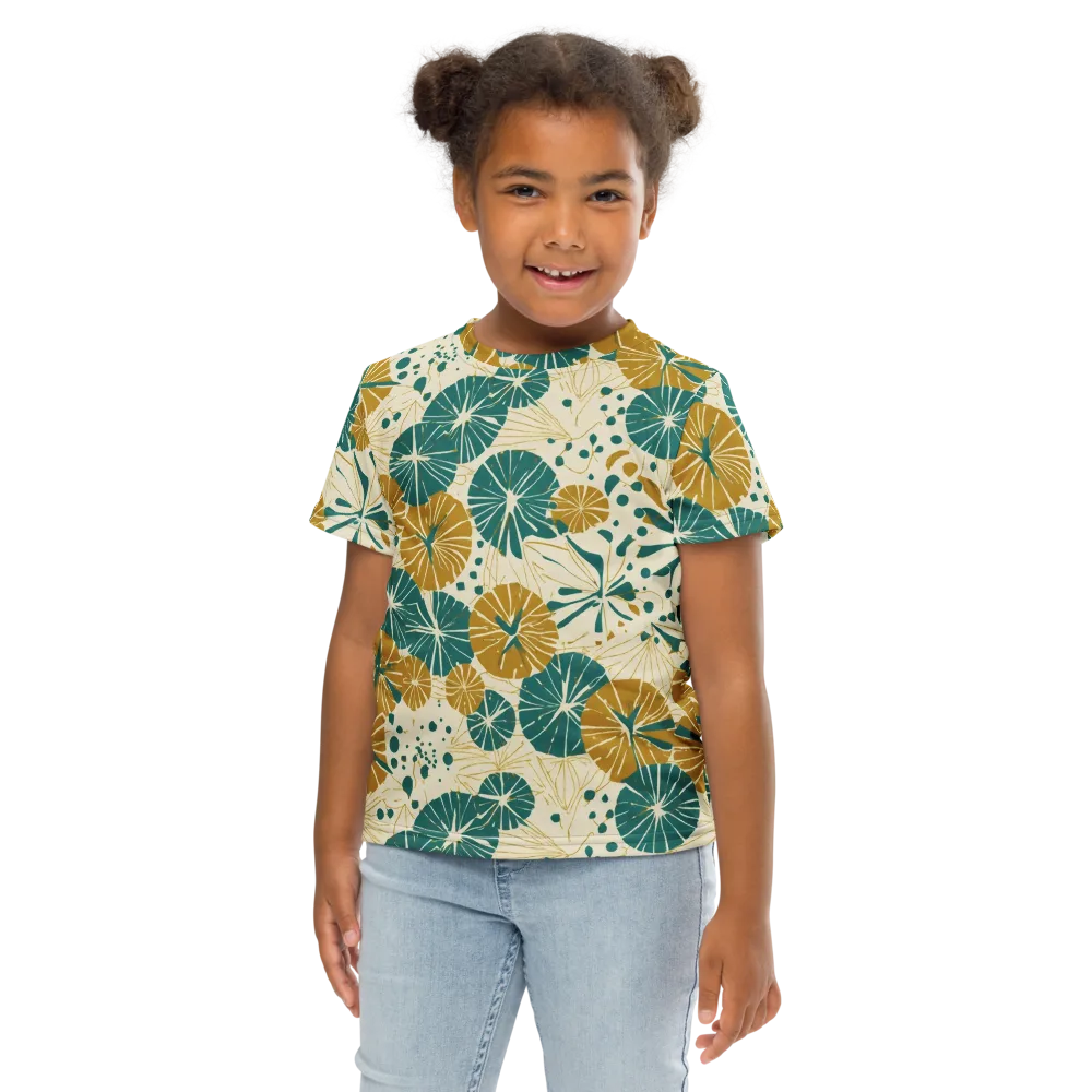 Ochre Lotus Field on Kids Crew Neck T-Shirt — Front