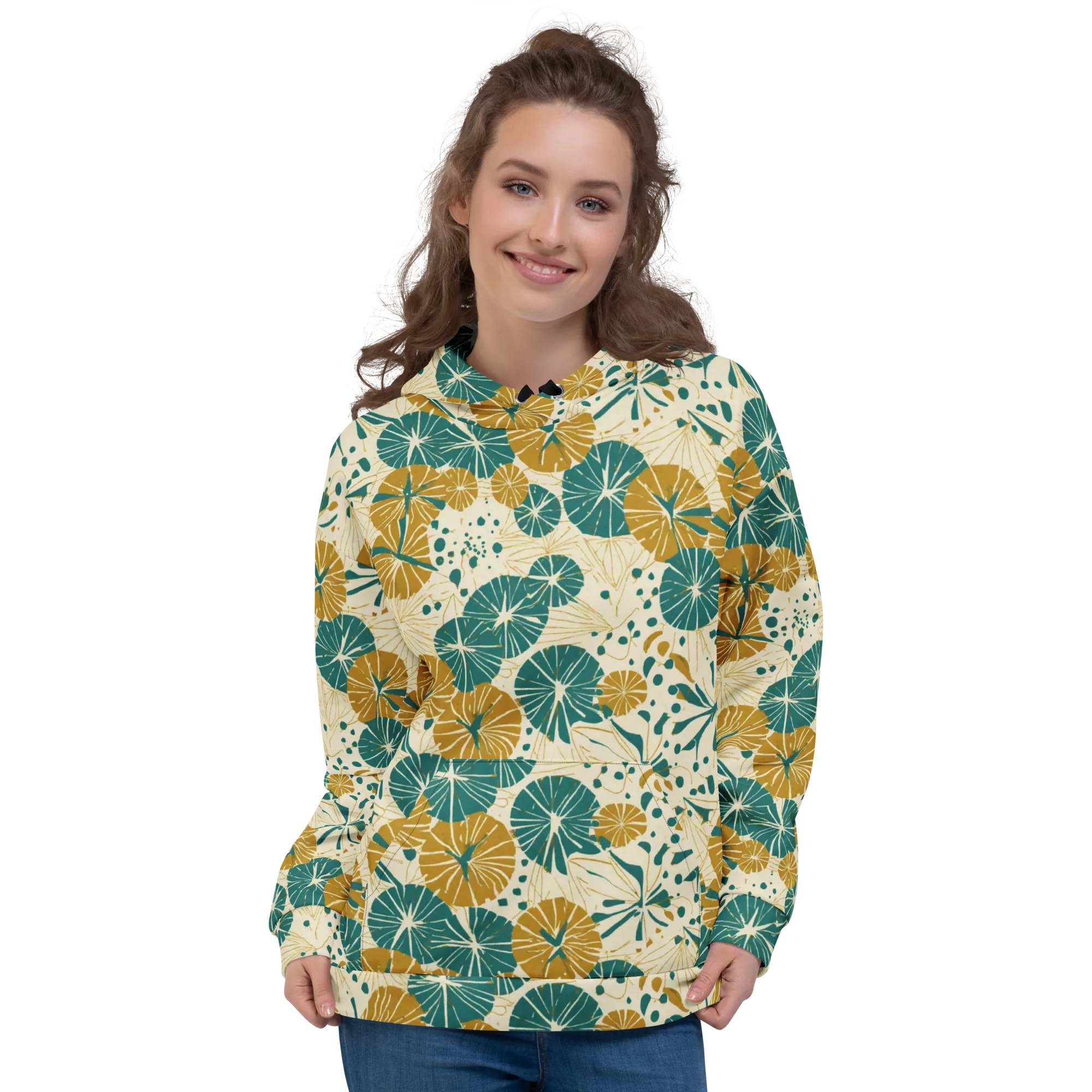 Ochre Lotus Field on Hoodie — Front