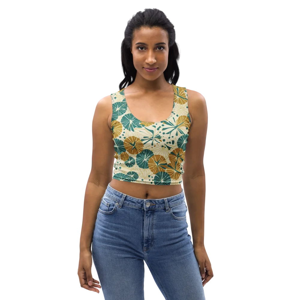 Ochre Lotus Field on Crop Top — Front