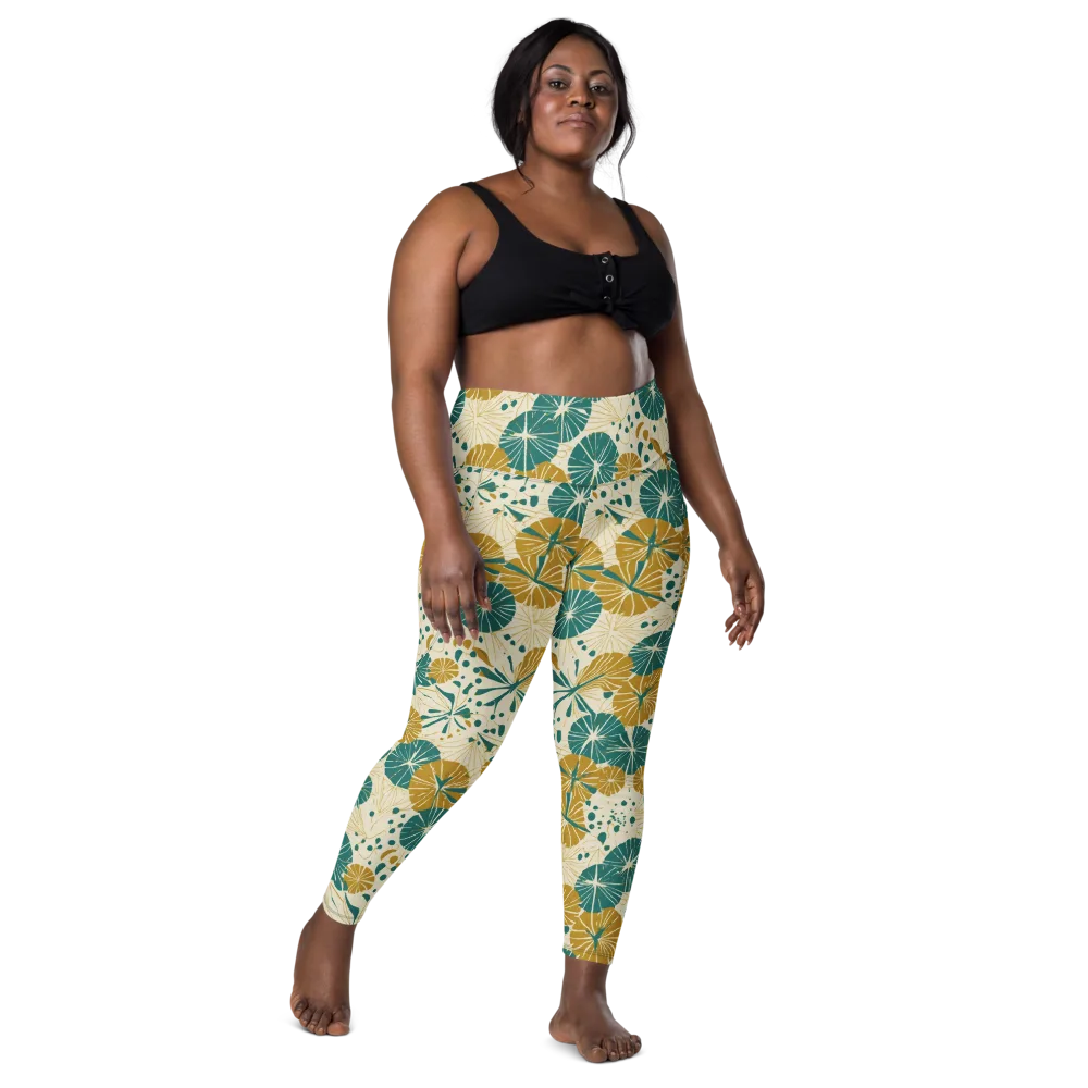 Ochre Lotus Field on Leggings with Pockets — Front