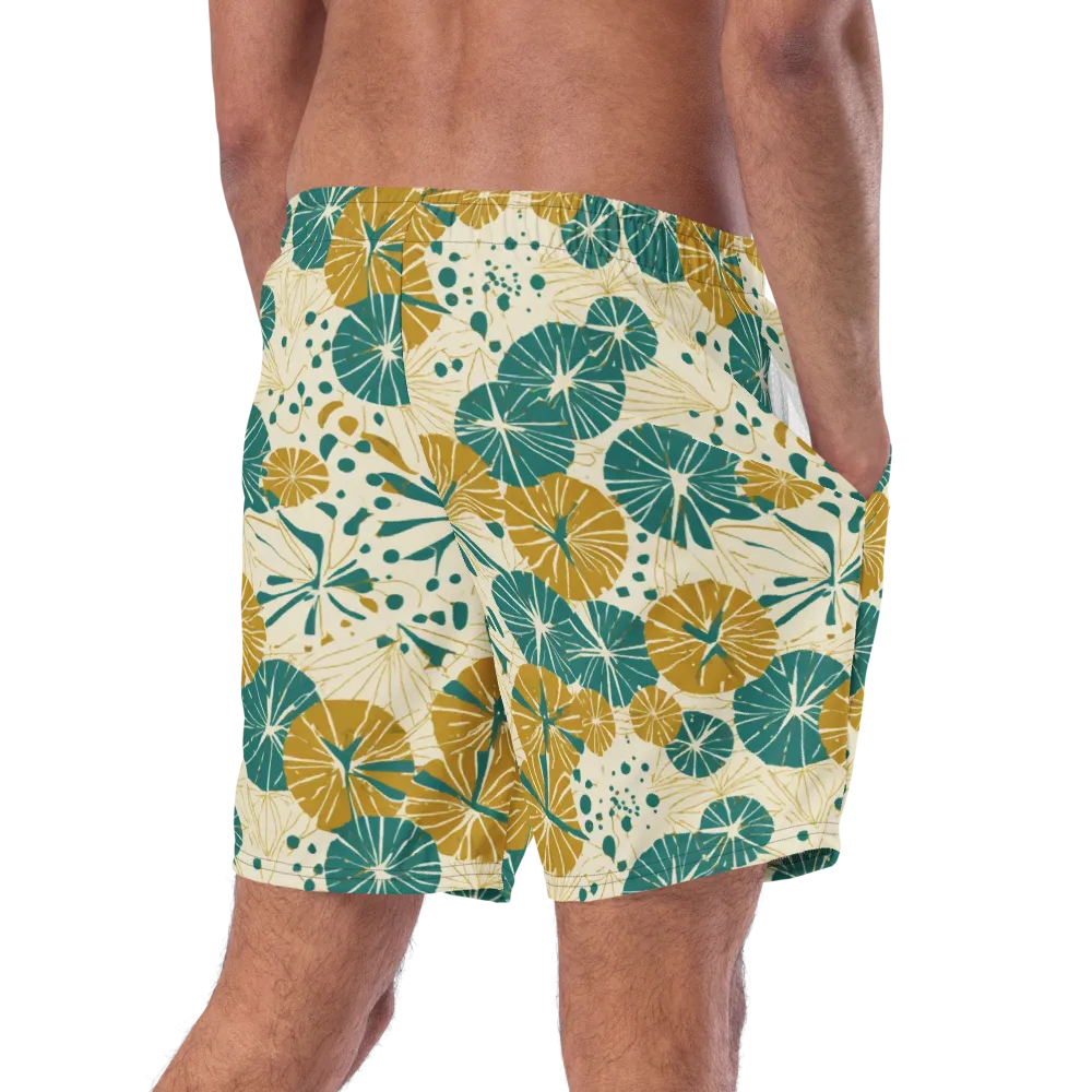 Ochre Lotus Field on Swim Trunks — Right Back