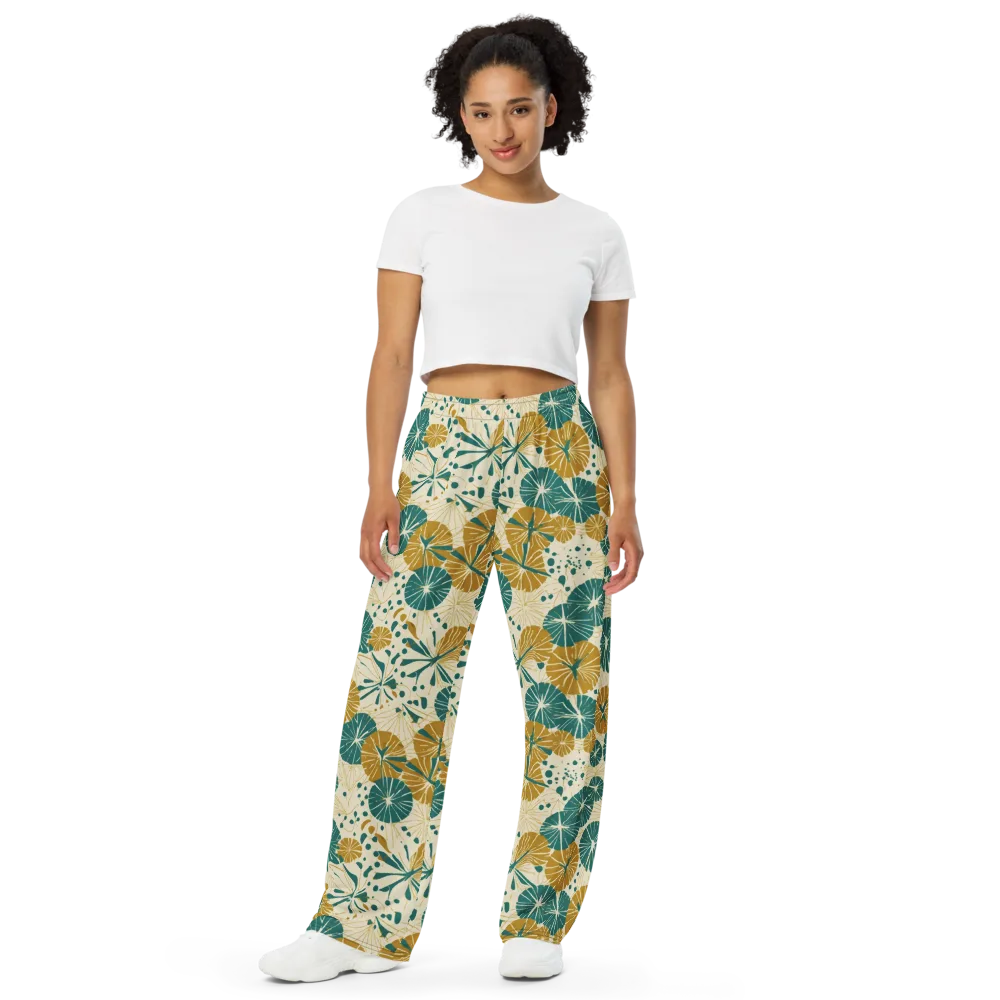 Ochre Lotus Field on Wide-Leg Pants — Front