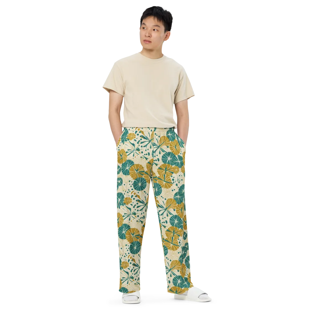 Ochre Lotus Field on Wide-Leg Pants — Front