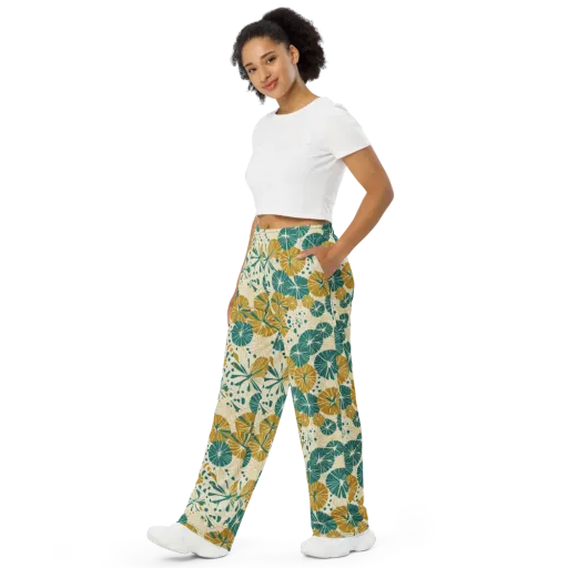 Ochre Lotus Field on a Wide-Leg Pants