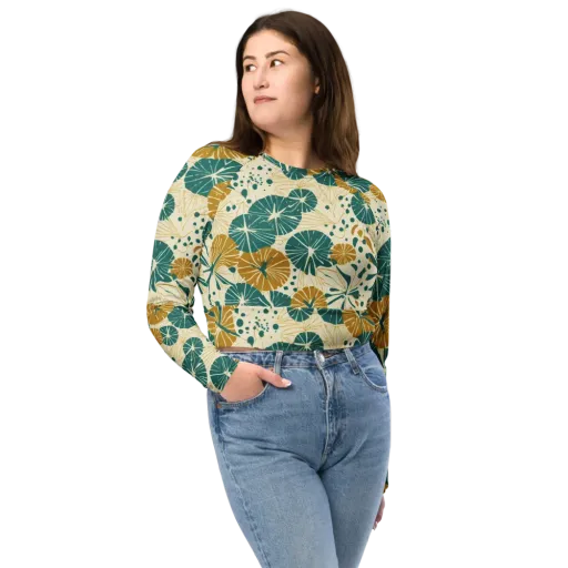 Ochre Lotus Field on a Long Sleeve Crop Top