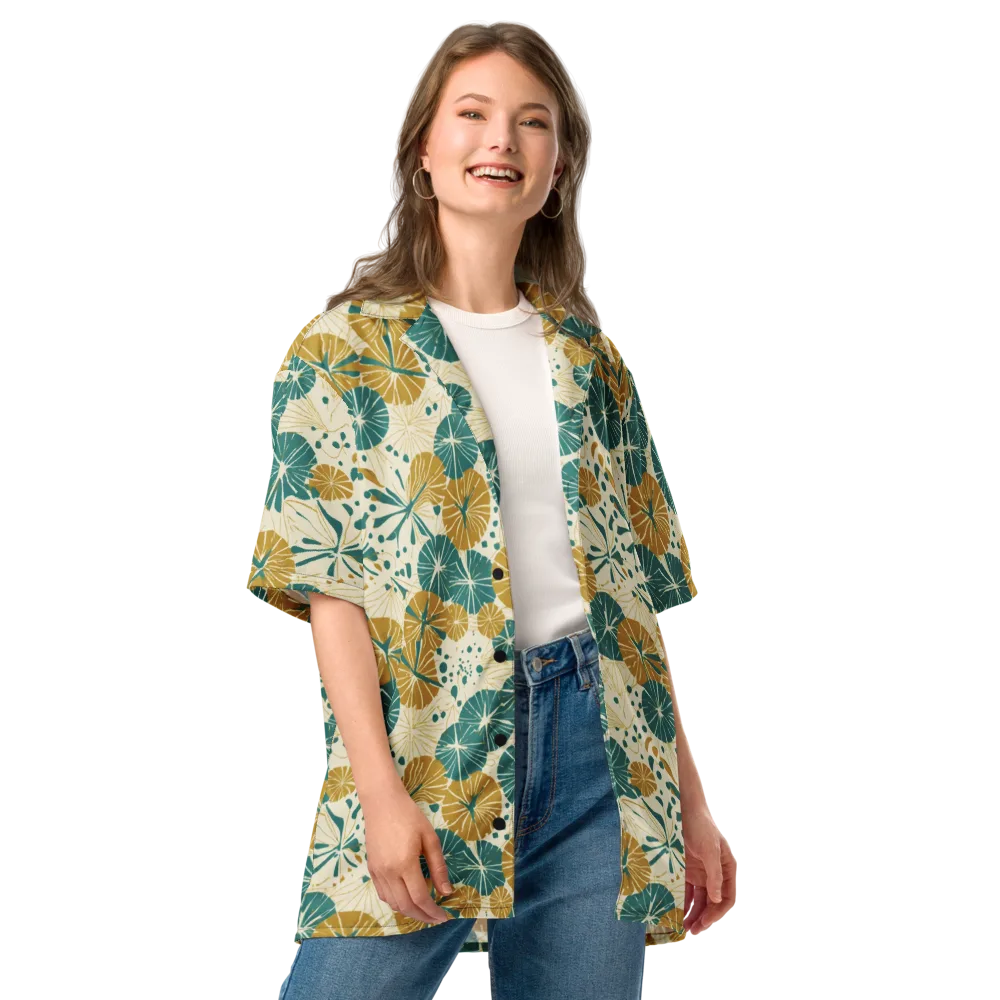 Ochre Lotus Field on Button Shirt — Front