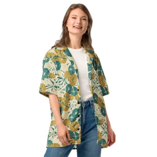 Ochre Lotus Field on a Button Shirt