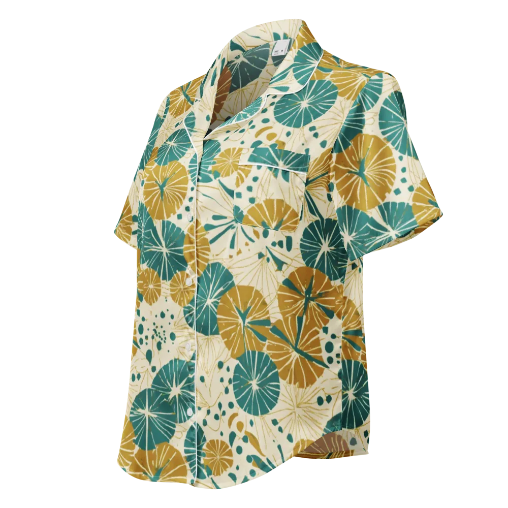 Ochre Lotus Field on Women's Short Sleeve Pajama Top — Left Front