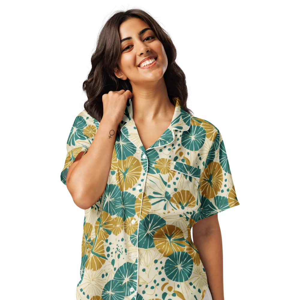 Ochre Lotus Field on Women's Short Sleeve Pajama Top — Front