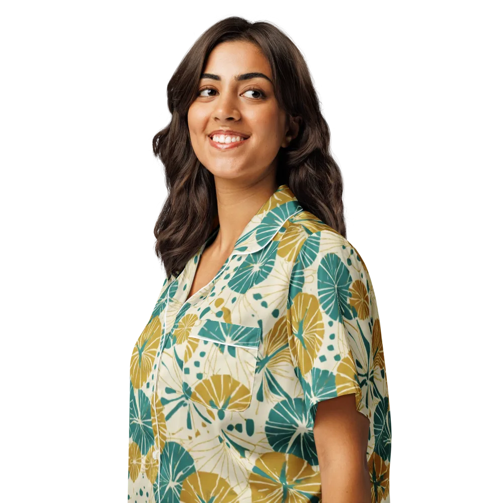 Ochre Lotus Field on Women's Short Sleeve Pajama Top — Left Front