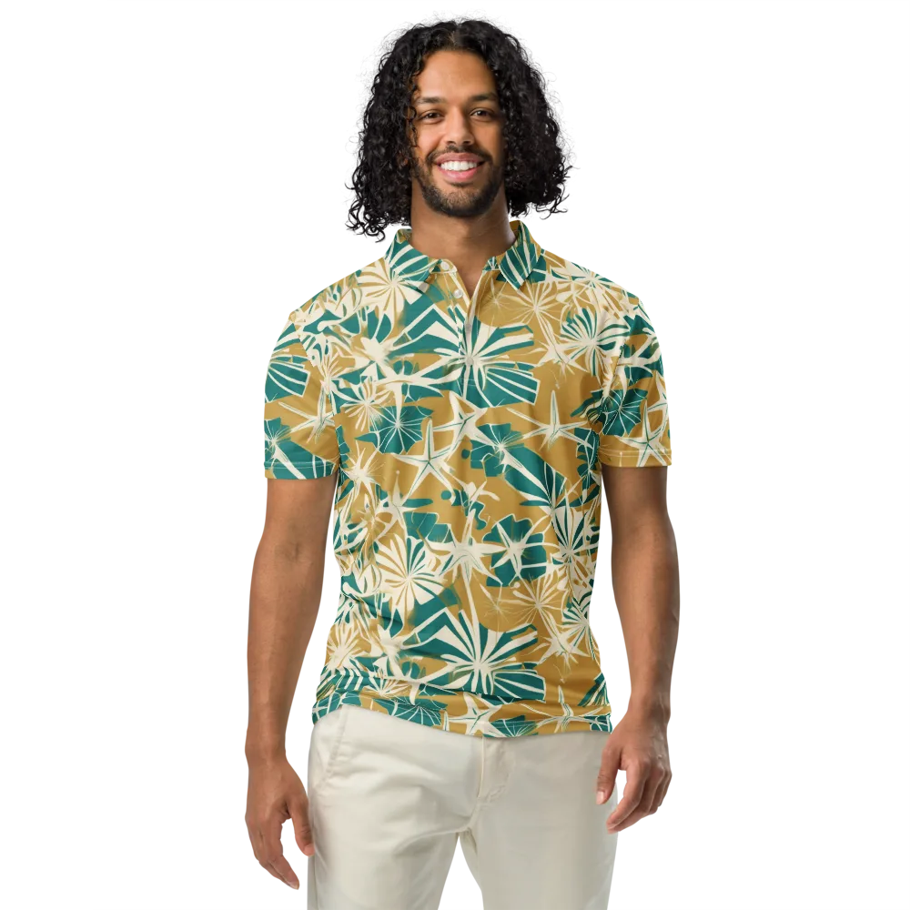 Teal Garden Rhapsody on Men's Slim Fit Polo Shirt — Front