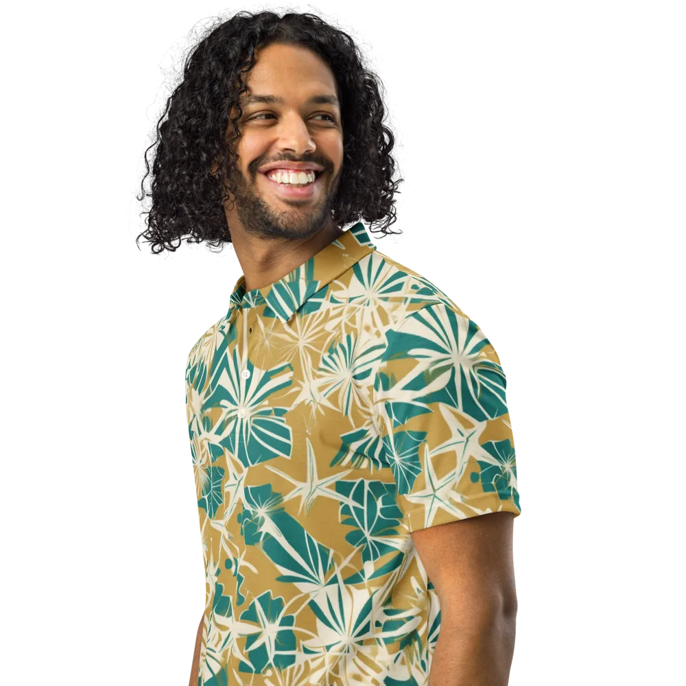 Teal Garden Rhapsody on Men's Slim Fit Polo Shirt — Left Front