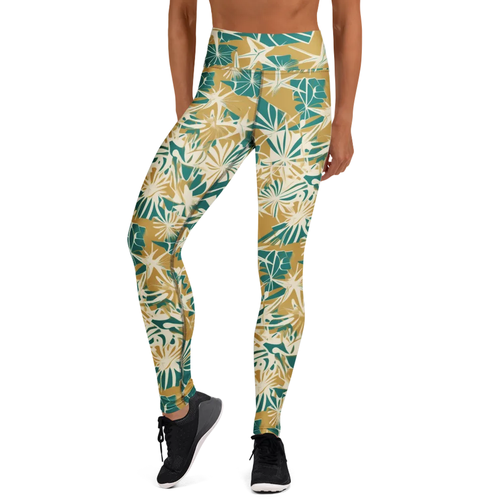 Teal Garden Rhapsody on Yoga Leggings — Front
